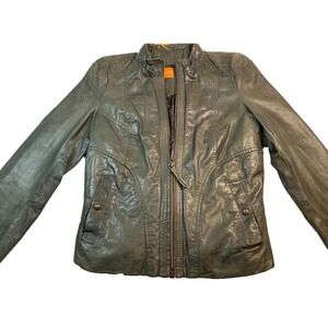 Hugo Boss Orange Woman's Janassa Brown Leather Zip Bomber Jacket Sz 2